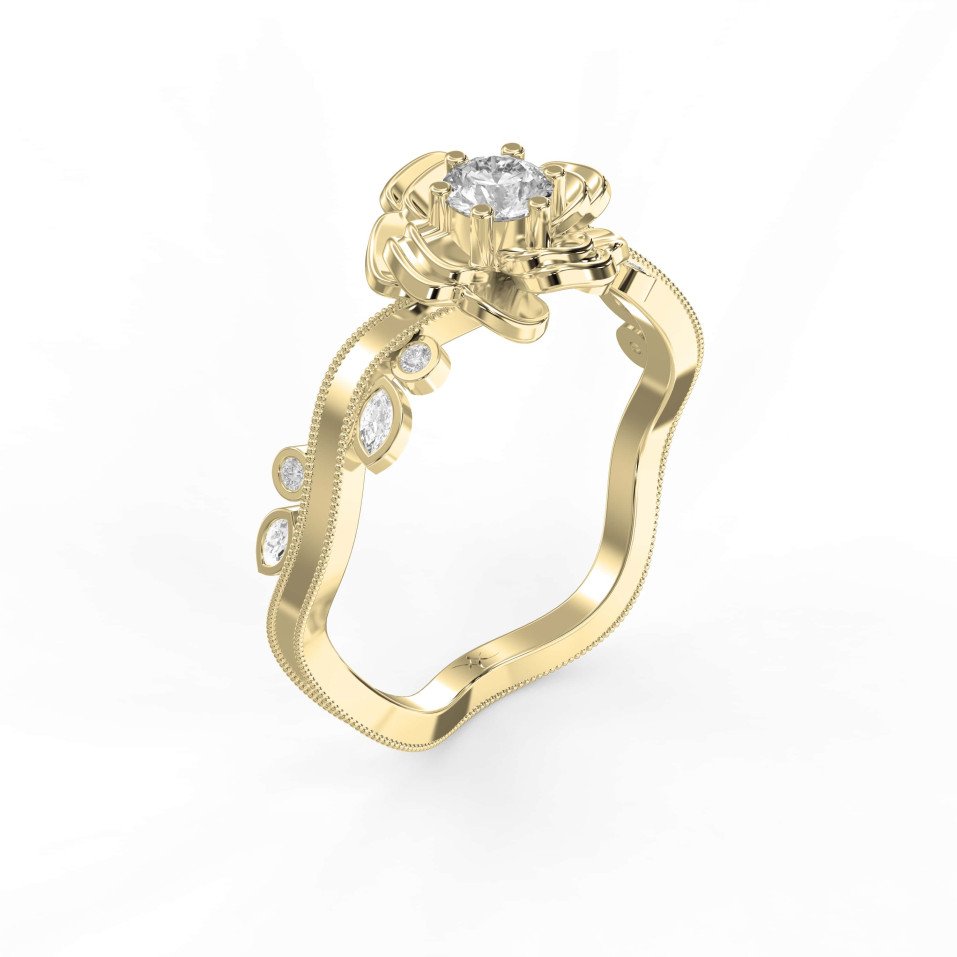 Custom Floral-Inspired Diamond Ring – Round or Square Center Diamond