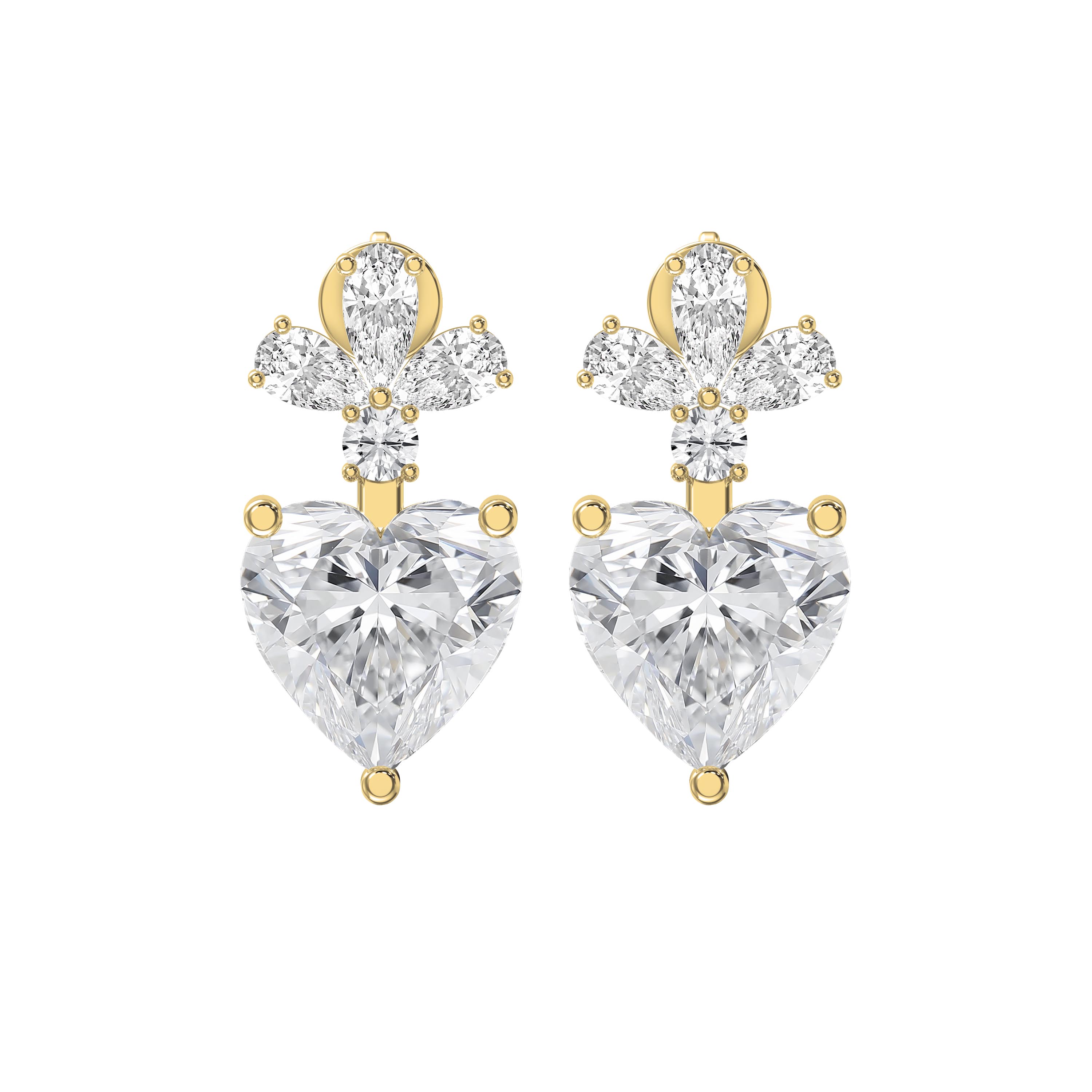 Heart Diamond Earrings – Elegant Floral Cluster with Pear & Round Stones | Choose Lab-Grown Diamonds