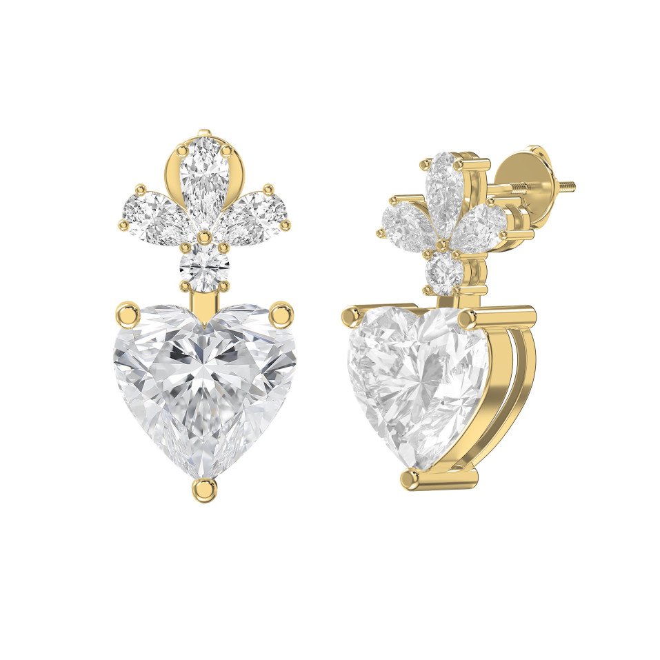 Heart Diamond Earrings – Elegant Floral Cluster with Pear & Round Stones | Choose Lab-Grown Diamonds