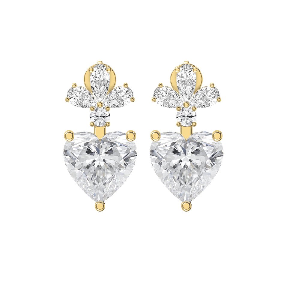 Heart Diamond Earrings – Elegant Floral Cluster with Pear & Round Stones | Choose Lab-Grown Diamonds