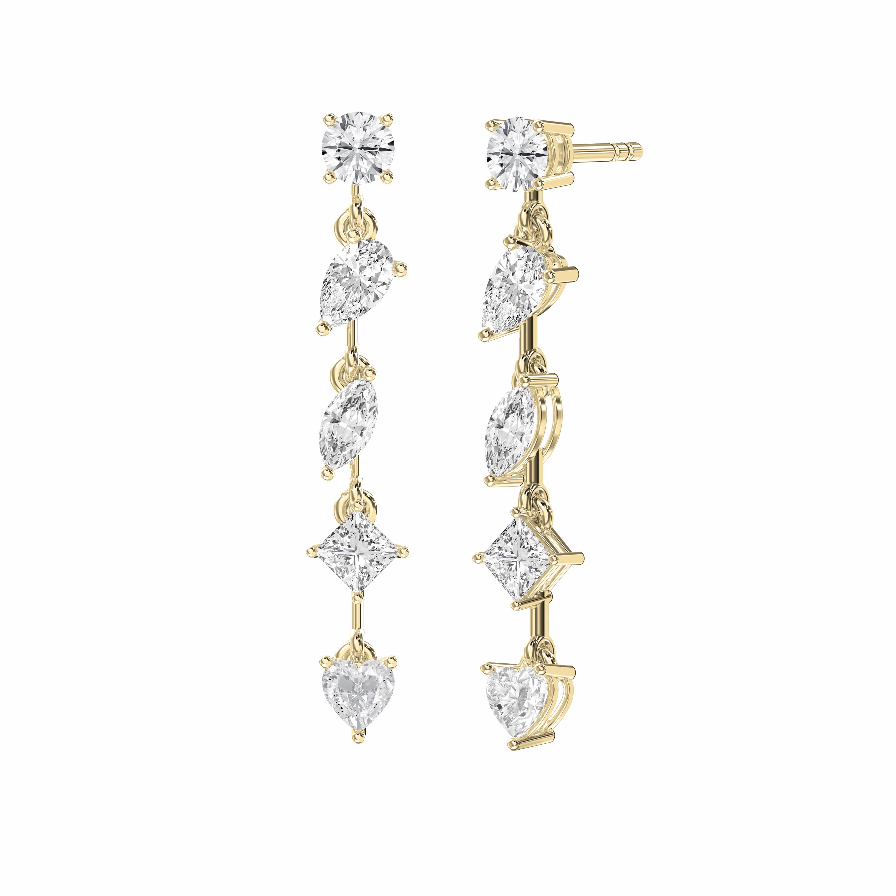 Multi-Shape Diamond Drop Earrings – Heart, Round, Pear, Princess & Marquise