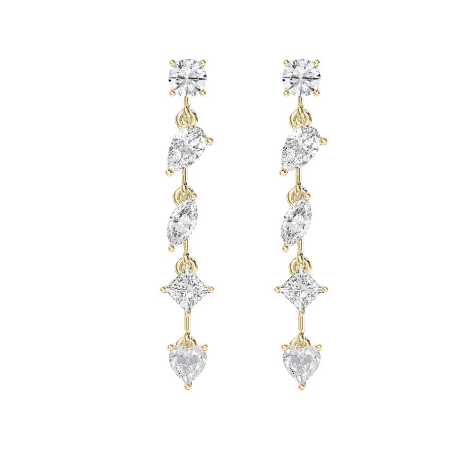 Multi-Shape Diamond Drop Earrings – Heart, Round, Pear, Princess & Marquise