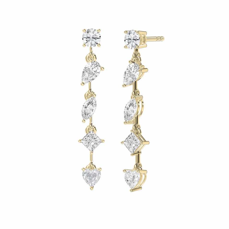 Multi-Shape Diamond Drop Earrings – Heart, Round, Pear, Princess & Marquise