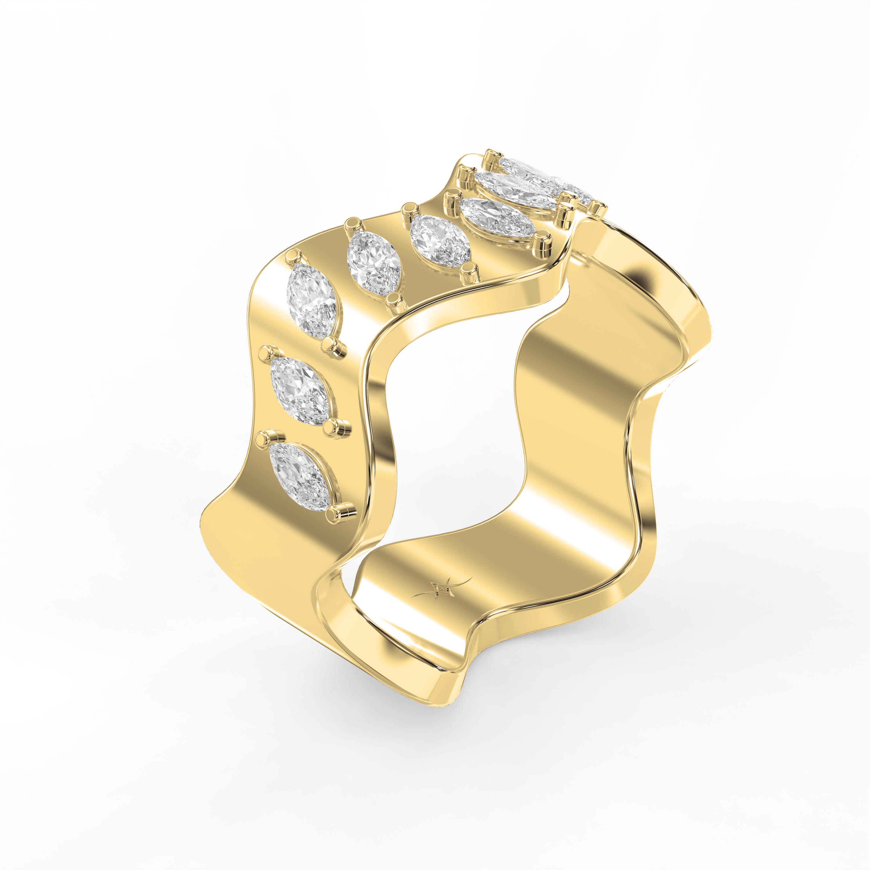 Curved Diamond Band with Marquise Cut – Unique Statement Ring | Lab-Grown & Natural Diamond Jewelry – Valam Design