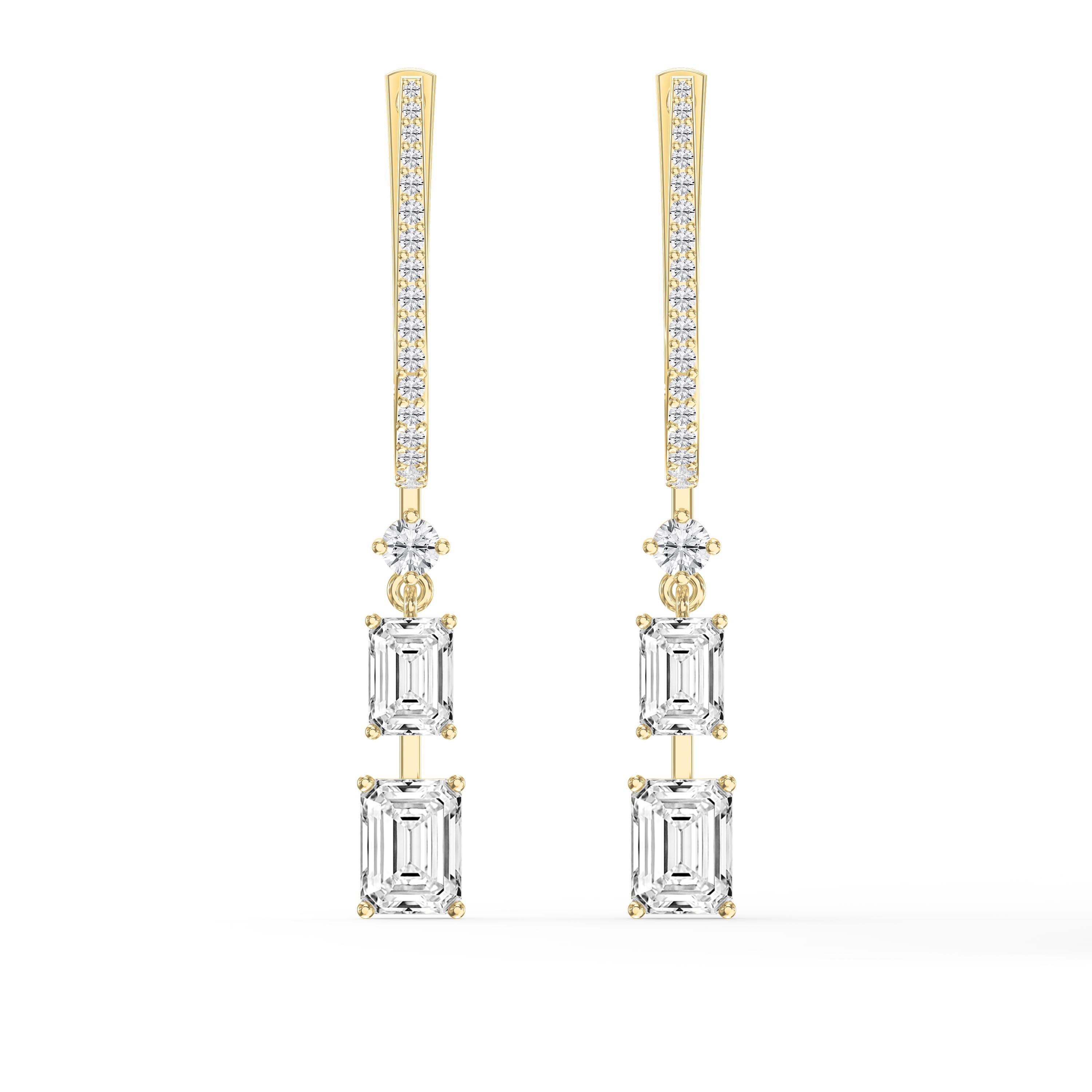 Hoop-Inspired Drop Earrings with Emerald Cut Diamonds – Elegant Dangle Jewelry