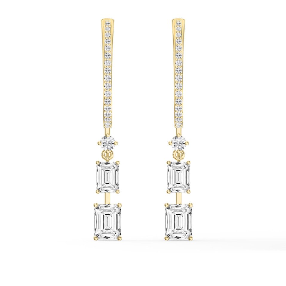 Hoop-Inspired Drop Earrings with Emerald Cut Diamonds – Elegant Dangle Jewelry