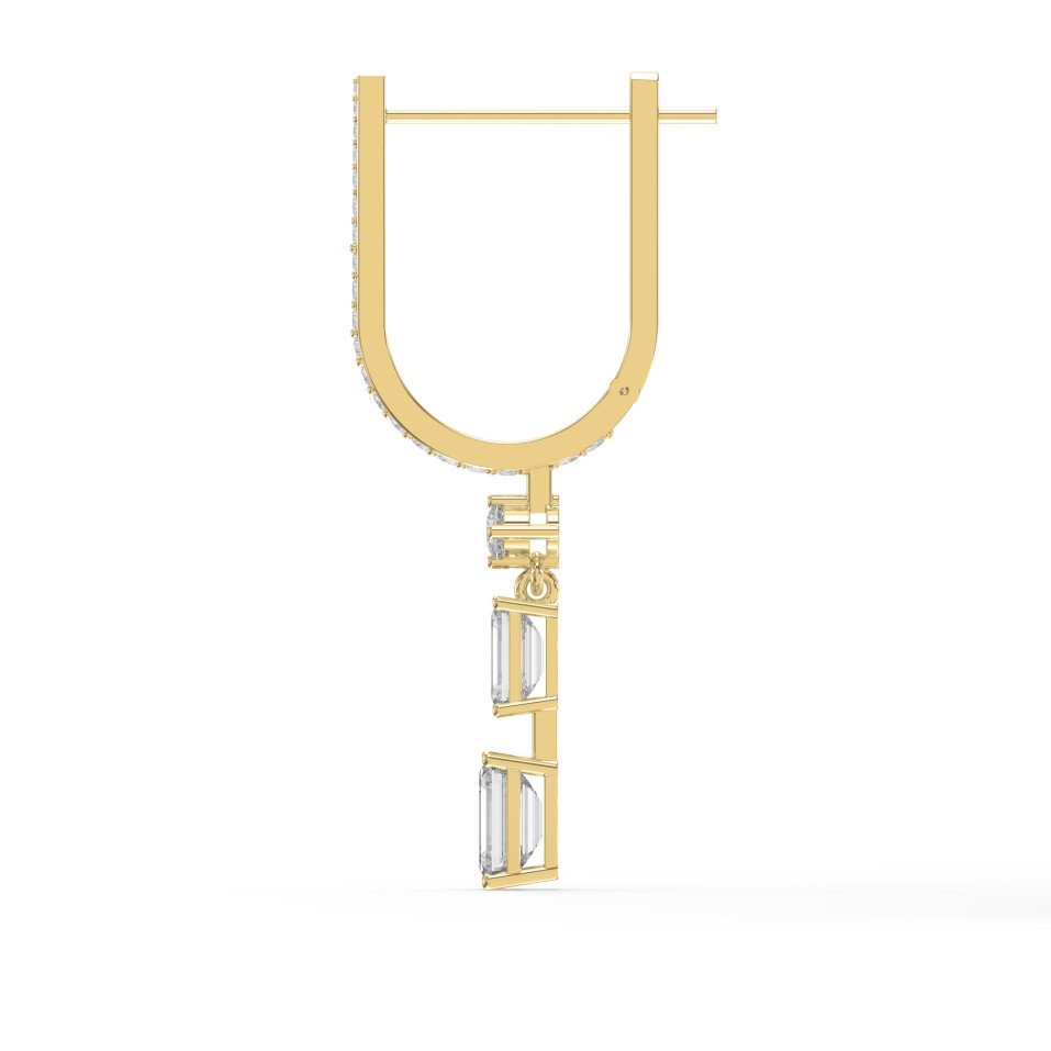 Hoop-Inspired Drop Earrings with Emerald Cut Diamonds – Elegant Dangle Jewelry
