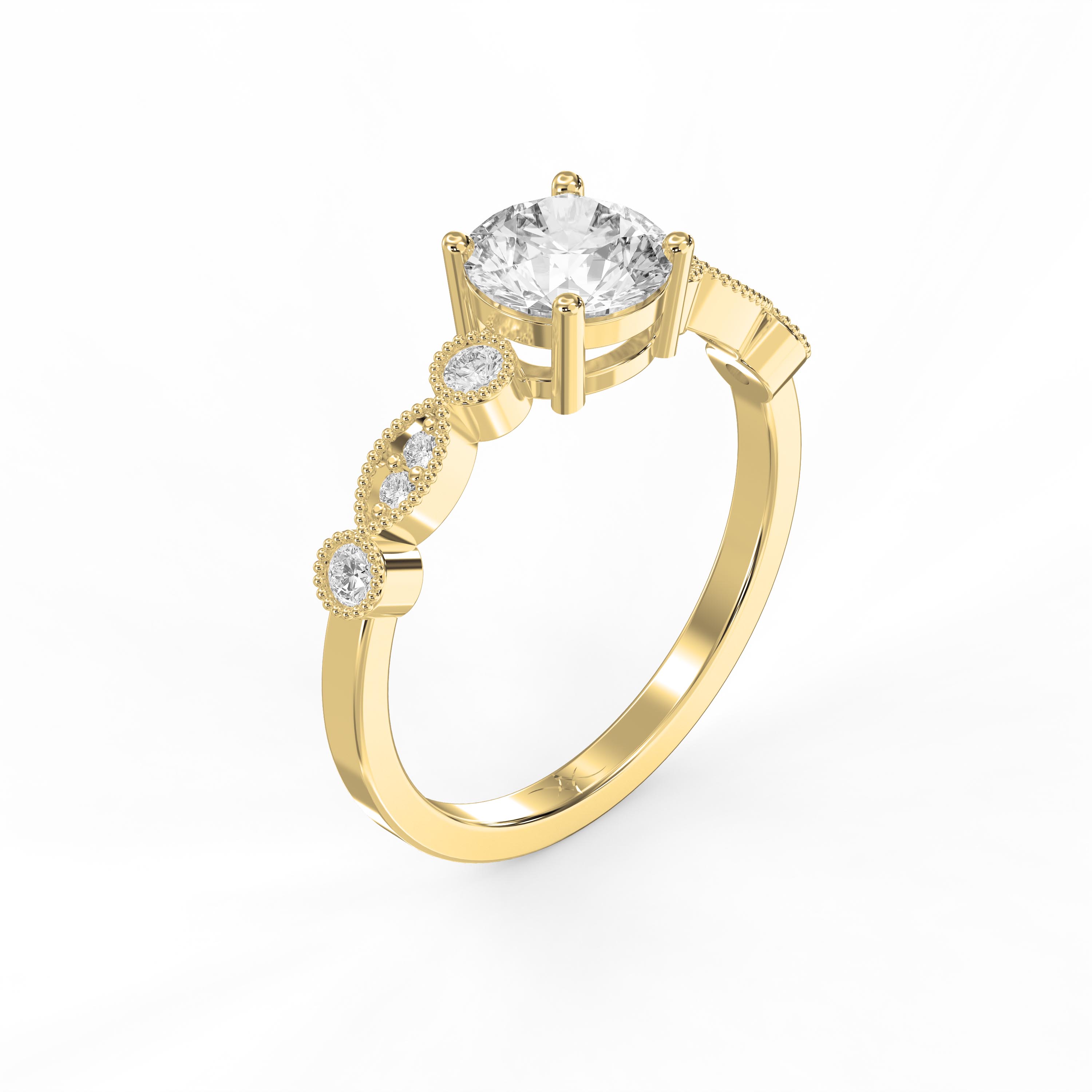 Vintage-Inspired Diamond Engagement Ring with Milgrain Side Details – Available in 10 Brilliant Cuts – Lab-Grown & Natural Diamond