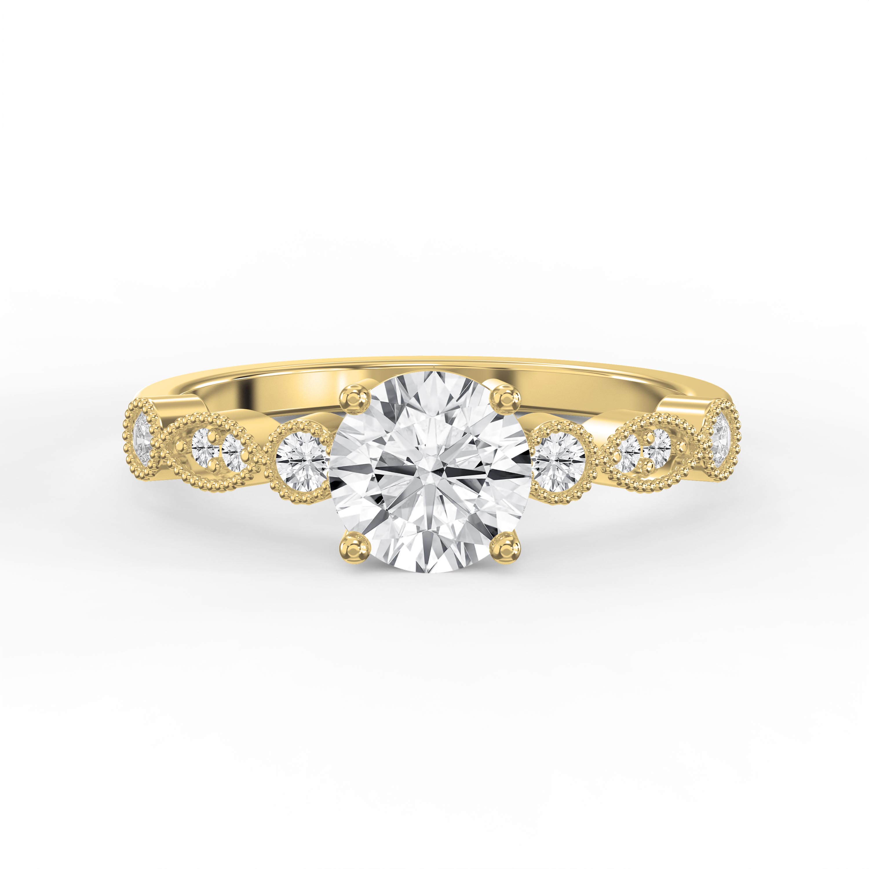 Vintage-Inspired Diamond Engagement Ring with Milgrain Side Details – Available in 10 Brilliant Cuts – Lab-Grown & Natural Diamond
