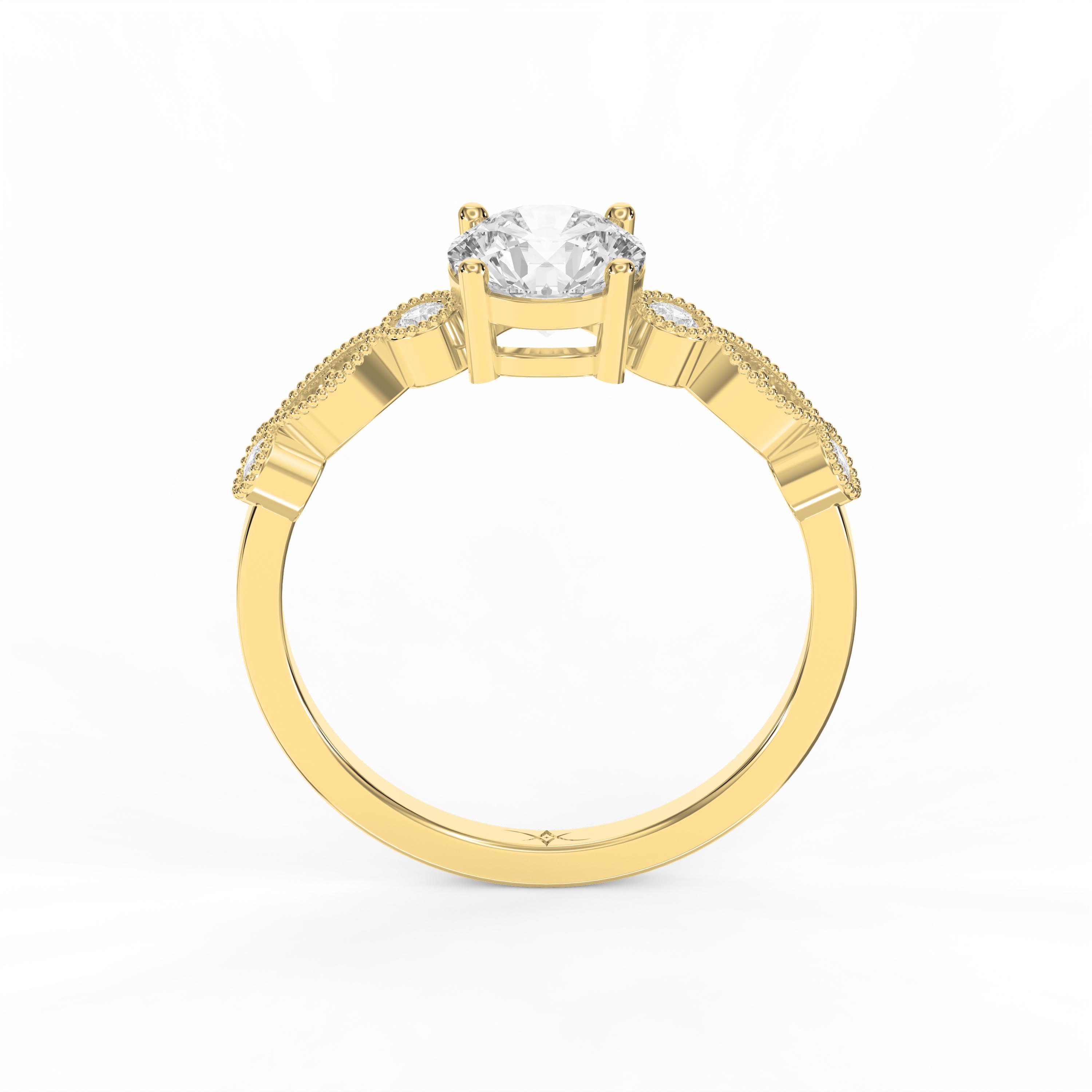 Vintage-Inspired Diamond Engagement Ring with Milgrain Side Details – Available in 10 Brilliant Cuts – Lab-Grown & Natural Diamond
