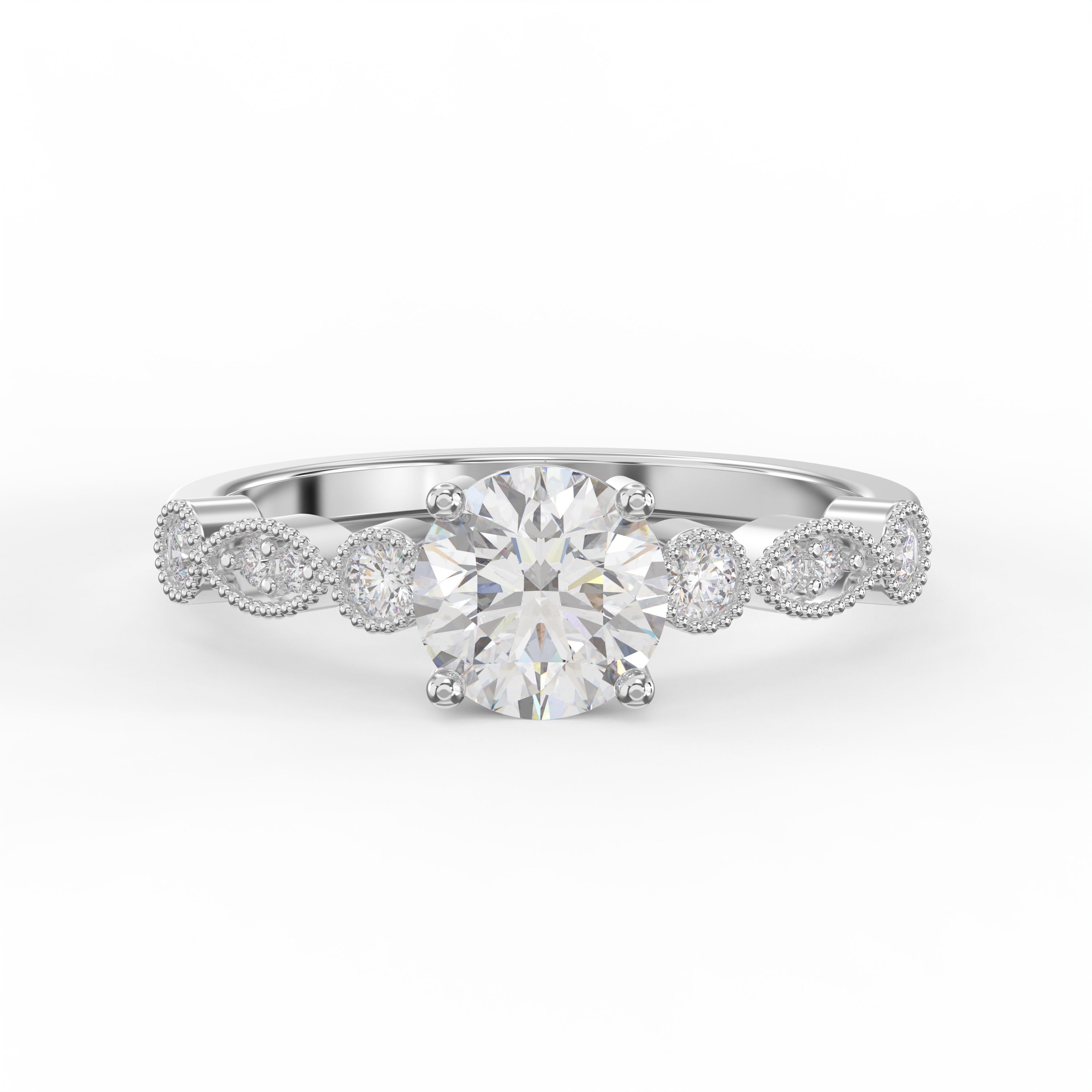 Vintage-Inspired Diamond Engagement Ring with Milgrain Side Details – Available in 10 Brilliant Cuts – Lab-Grown & Natural Options