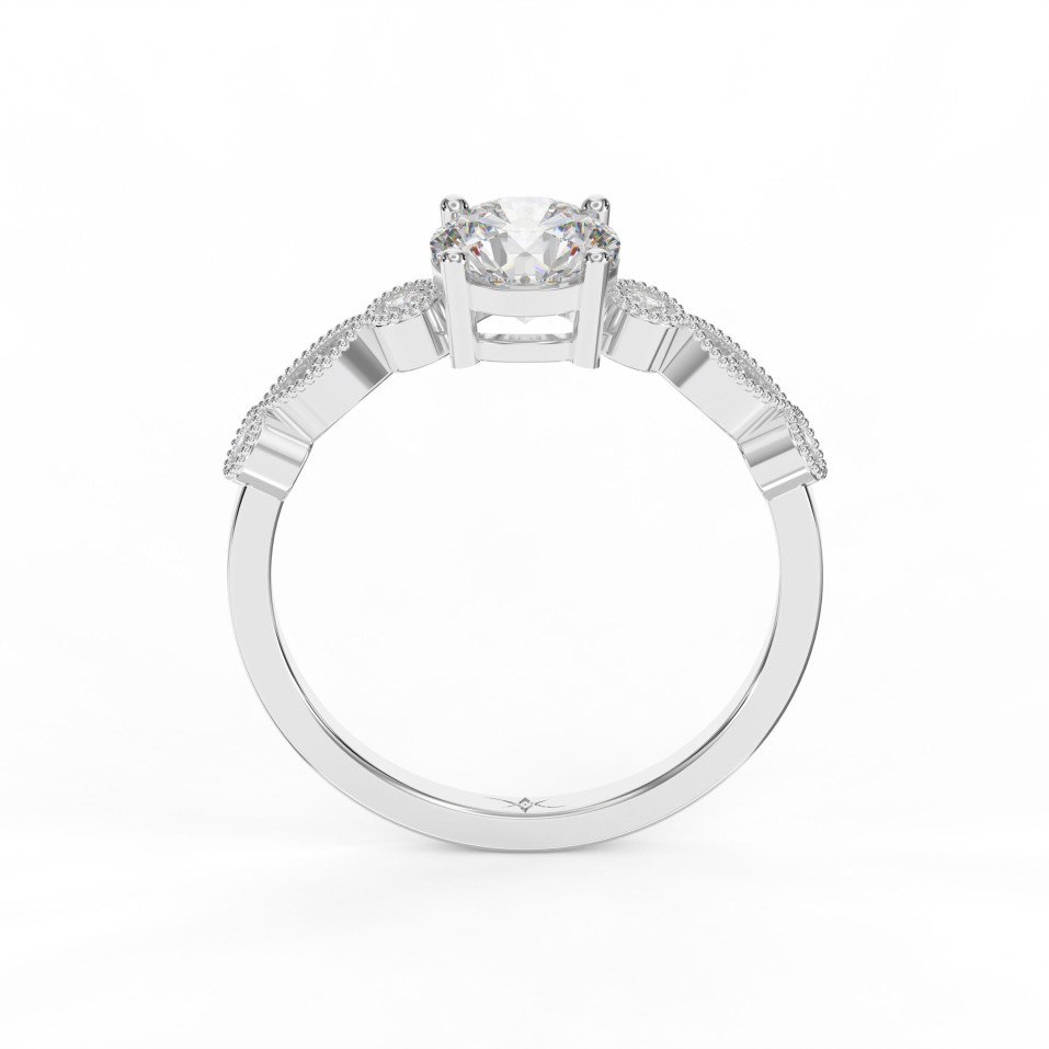 Vintage-Inspired Diamond Engagement Ring with Milgrain Side Details – Available in 10 Brilliant Cuts – Lab-Grown & Natural Options
