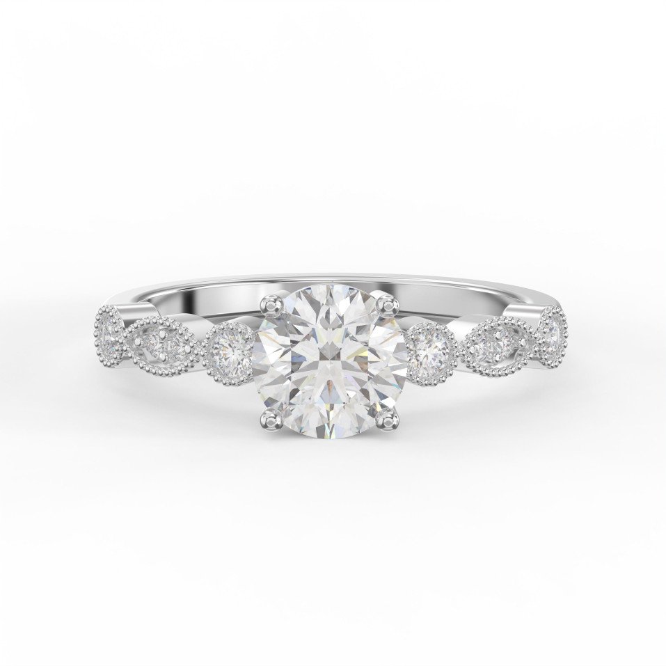 Vintage-Inspired Diamond Engagement Ring with Milgrain Side Details – Available in 10 Brilliant Cuts – Lab-Grown & Natural Options