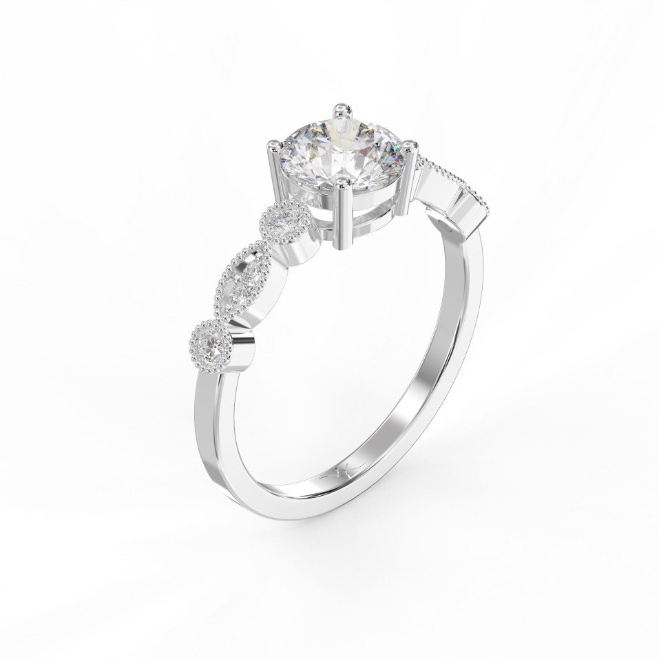 Vintage-Inspired Diamond Engagement Ring with Milgrain Side Details – Available in 10 Brilliant Cuts – Lab-Grown & Natural Options