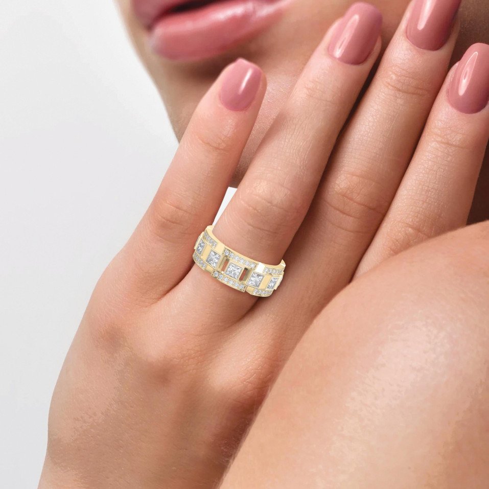 Princess Cut Eternity Ring with Round Diamond Accents – Lab Grown & Natural Diamonds