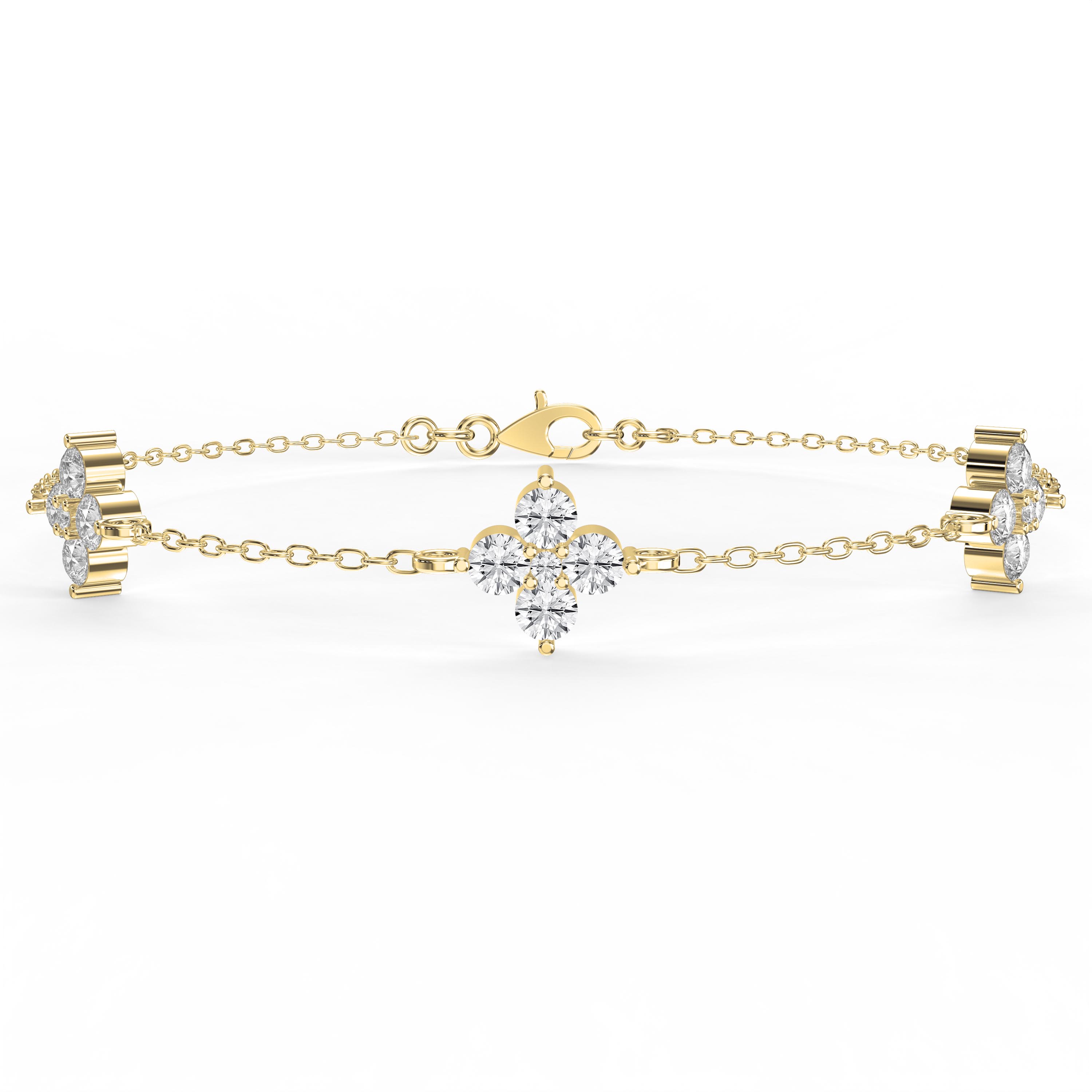 Verdant Bloom Clover Bracelet in Gold | Round Diamond Floral Chain Bracelet – Lab-Grown & Natural by Valam Design