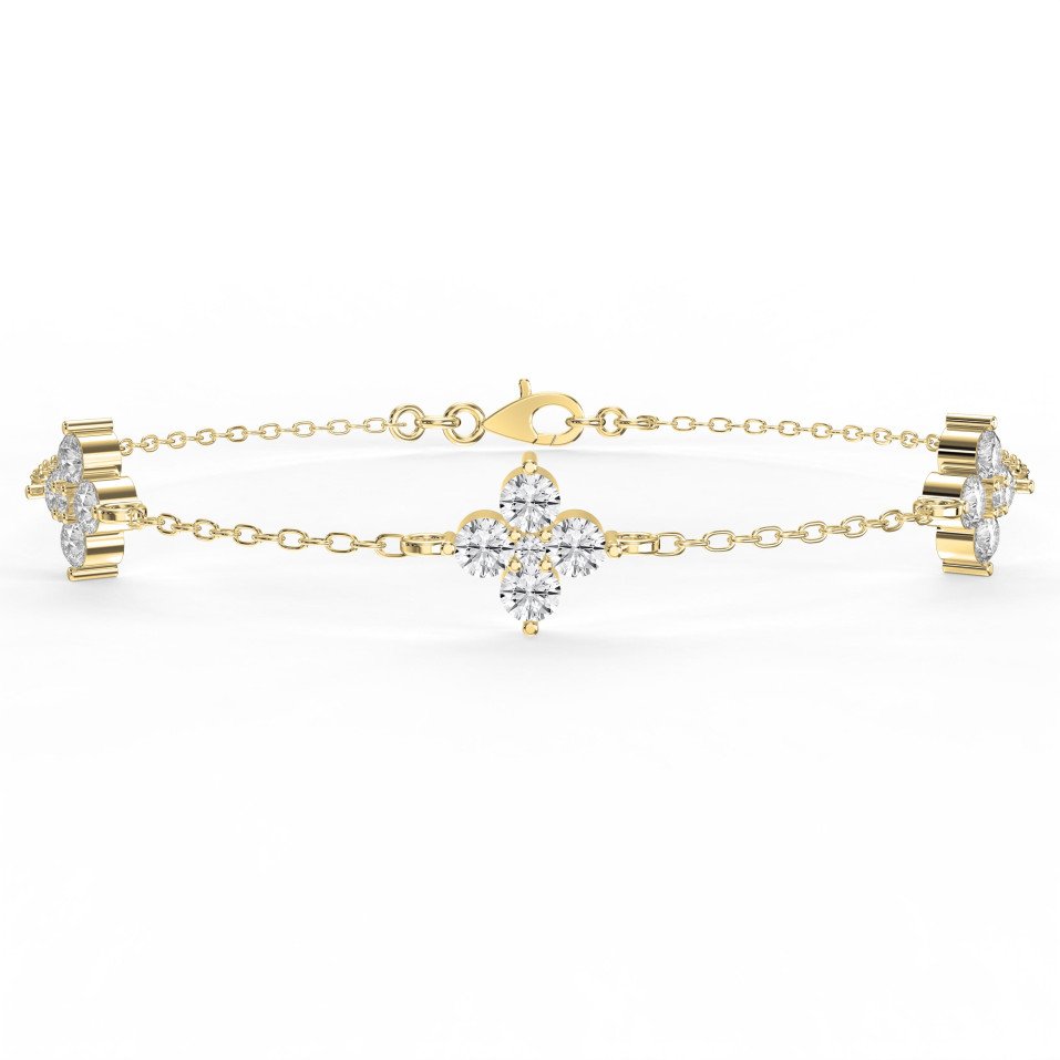 Verdant Bloom Clover Bracelet in Gold | Round Diamond Floral Chain Bracelet – Lab-Grown & Natural by Valam Design