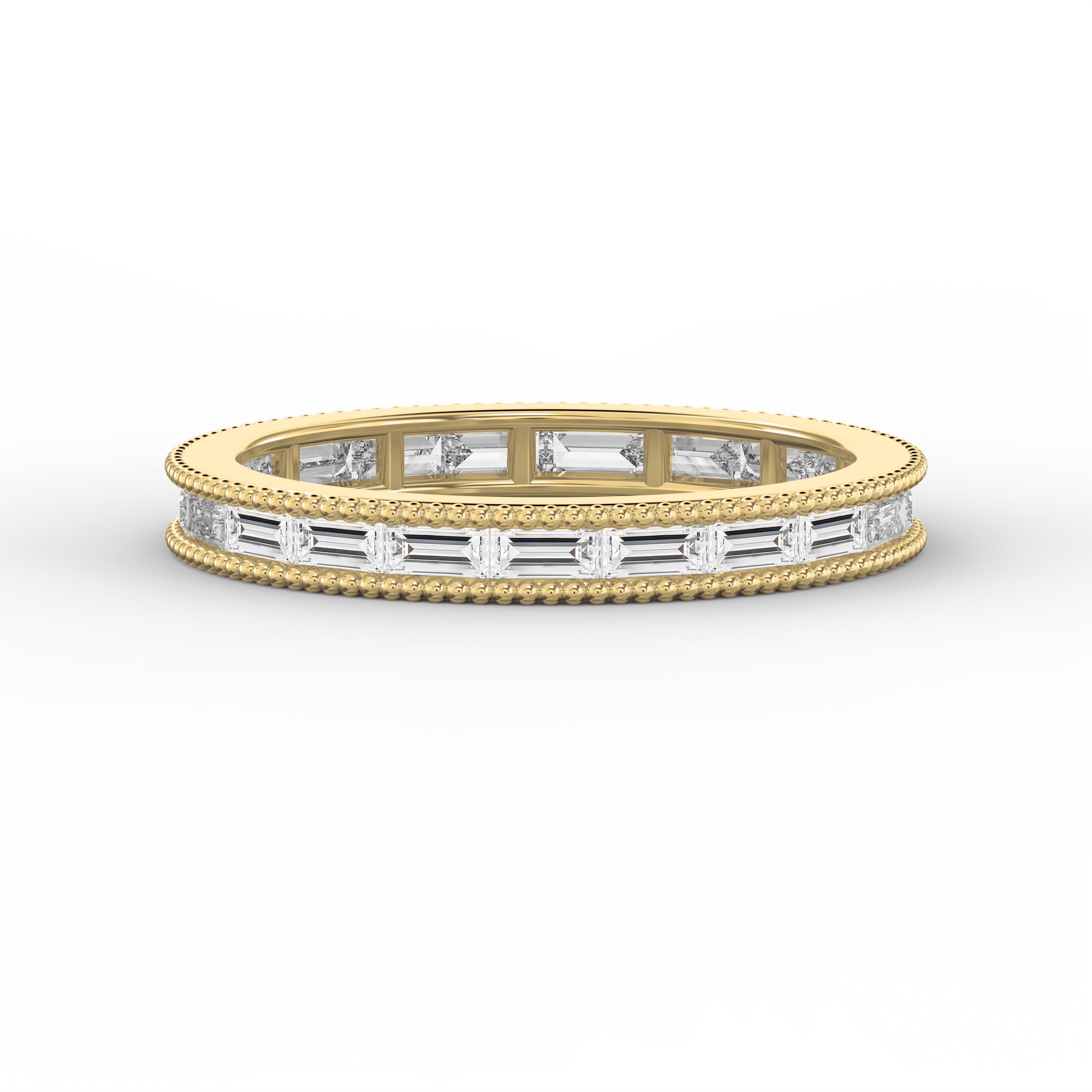 Diamond Band Ring – Alternating Baguette  Cut Diamonds with Milgrain Detailing | Elegant Wedding & Anniversary Ring | Luxury Fine Jewelry Gift