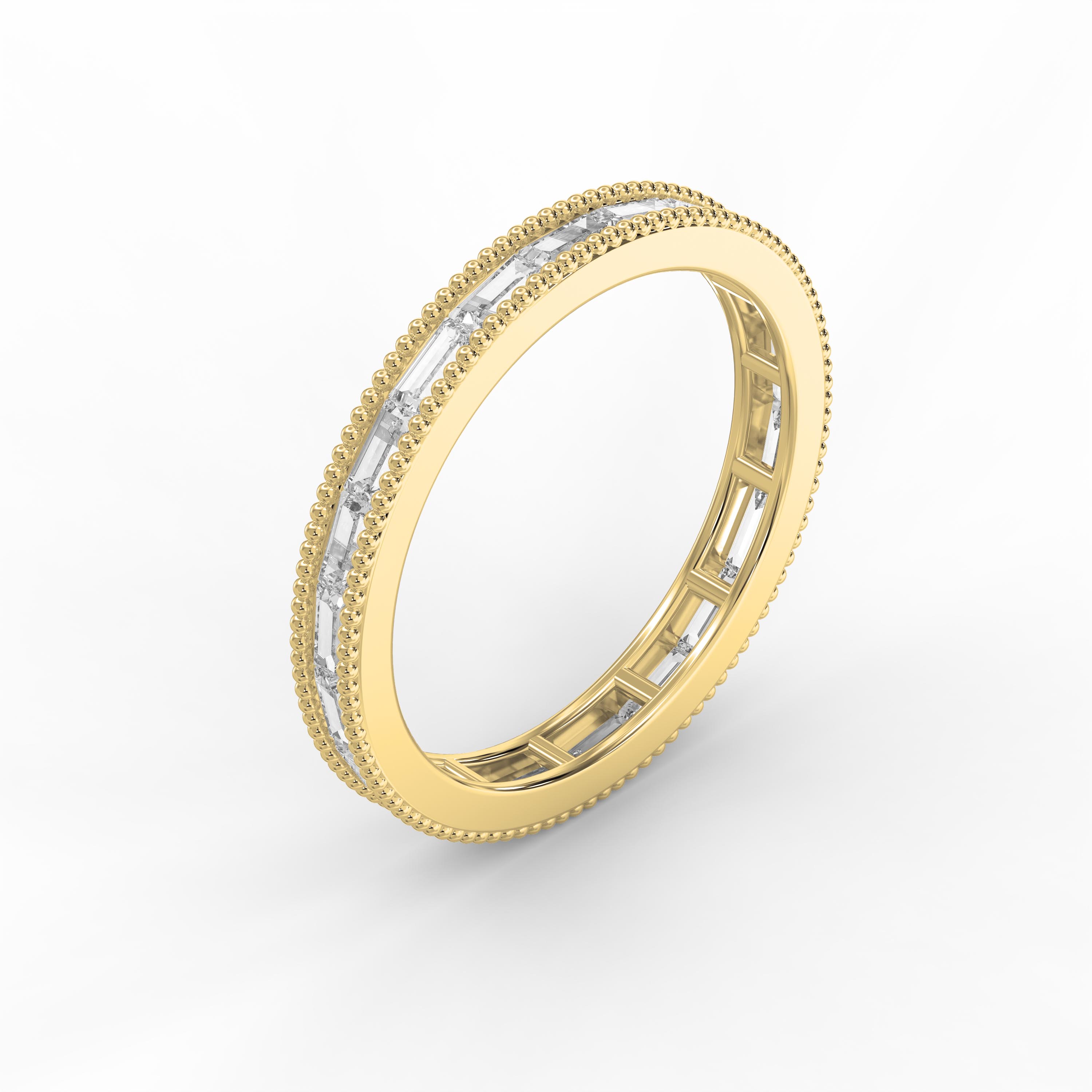 Diamond Band Ring – Alternating Baguette  Cut Diamonds with Milgrain Detailing | Elegant Wedding & Anniversary Ring | Luxury Fine Jewelry Gift
