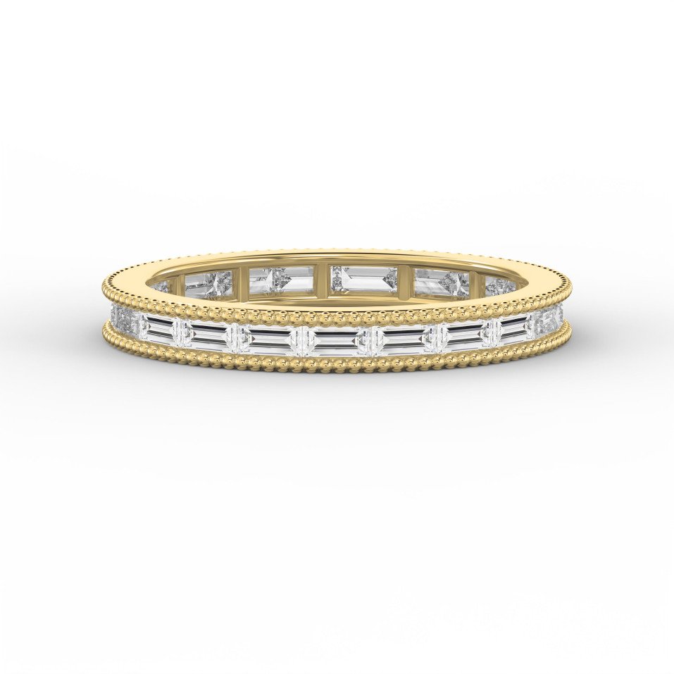 Diamond Band Ring – Alternating Baguette  Cut Diamonds with Milgrain Detailing | Elegant Wedding & Anniversary Ring | Luxury Fine Jewelry Gift