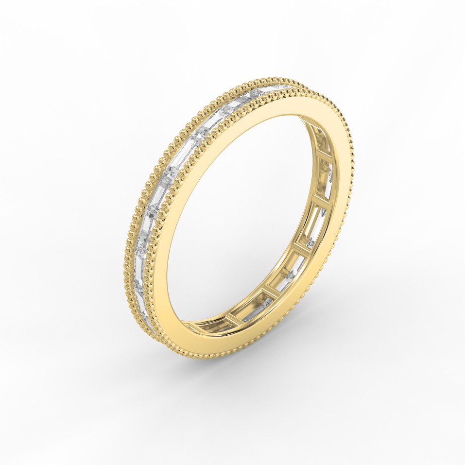 Diamond Band Ring – Alternating Baguette  Cut Diamonds with Milgrain Detailing | Elegant Wedding & Anniversary Ring | Luxury Fine Jewelry Gift